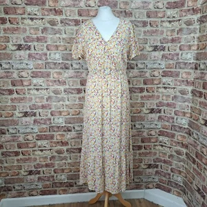 Fat Face Maxikleid 18 Rosa Gelb Blumen Ditsy Flare Faux Wickeloptik - Bild 1 von 12
