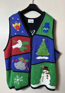 Quacker Factory Christmas Sweater Vest Womens XL Multicolor Angel Bells Tree - Picture 1 of 9