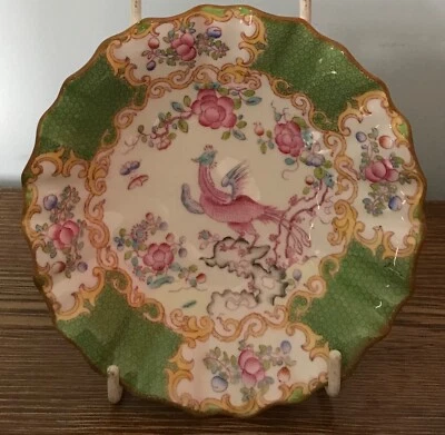 Minton Green Cockatrice Pattern fluted edged Bowl 14cm wide 3cm high VGC - Image 1 of 3