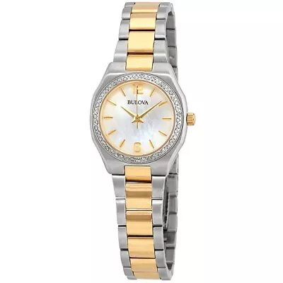 Bulova Women's Quartz Diamonds Silver Gold Mother of Pearl Watch 26mm 98R204 - Image 1 of 2