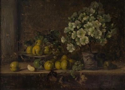 Blumenstillleben Früchte M. Sembtner sign gerahmt Gemälde Öl Leinwand um 1900 - Bild 1 von 2