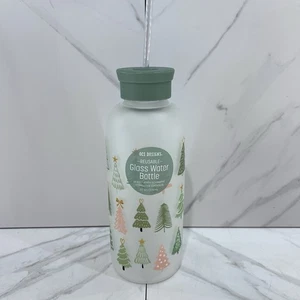 OCS DESIGNS BOTELLA DE AGUA DE VIDRIO REUTILIZABLE ÁRBOLES DE NAVIDAD 25 oz PAJA NUEVA AUTÉNTICA - Imagen 1 de 7