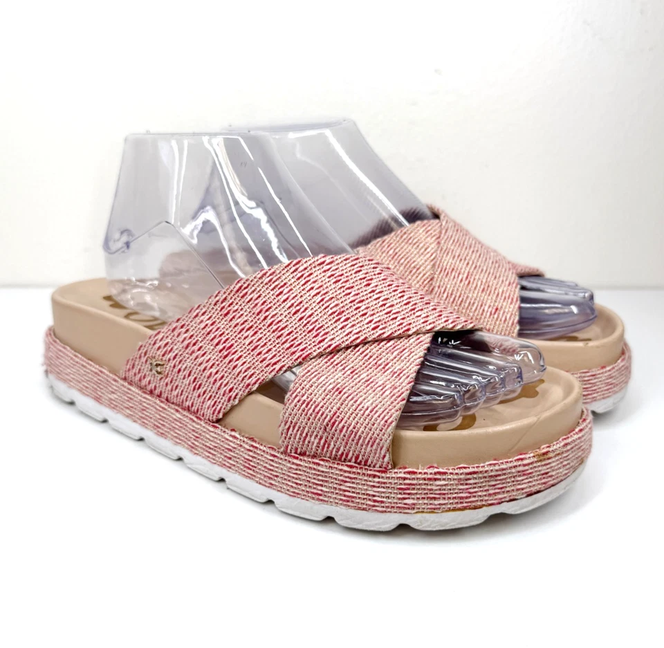 Sandalias SAM EDELMAN Sadia Plataforma Tobogán Tejidas Rojo Dorado Crucero Playa Resort Talla 8 Foto 1 de 4