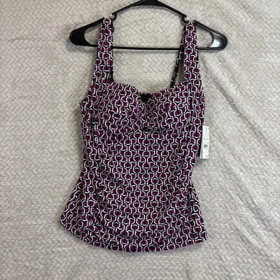 Tankini Lands End Blackberry púrpura mezcla geométrica envoltura tapa de natación regular 8 533944 Foto 1 de 4