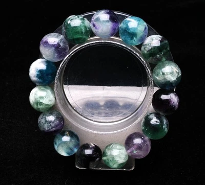 14.3mm Natural Watermelon Feather  Fluorite Quartz Gemstone Round Beads Bracelet - Image 1 of 4