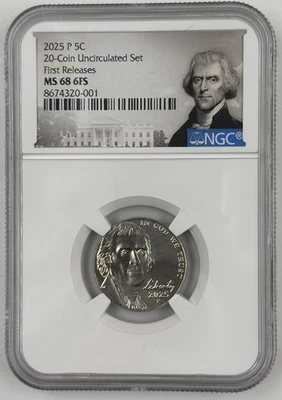 2025 P Jefferson Nickel NGC MS 68 6FS Full Steps MS68 ⭐FIRST RELEASES⭐ TOP POP! - Image 1 of 2