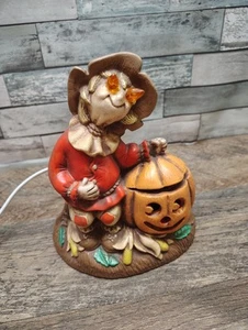 Vintage beleuchtete Halloween Vogelscheuche & Jack O'Lantern Keramikfigur Donas Form 6 Zoll - Bild 1 von 7