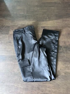 Bar III Women's Black Satin  straight Leg Medium Rise Cargo Pants Size 2 - Picture 1 of 7