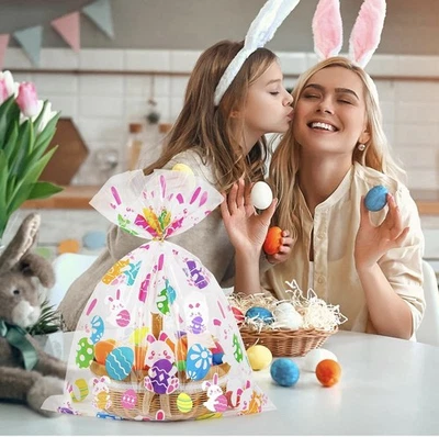 Easter Cellophane Bags 16x24 Inch with Pull Bows 20 Pcs Bunnies & Eggs Design - Image 1 of 4