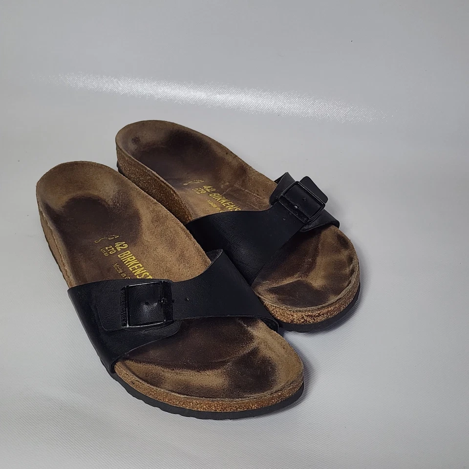 Sandalias Birkenstock Madrid Cuero Negro Talla 11 M 42 Regular Hechas en Alemania Foto 1 de 4