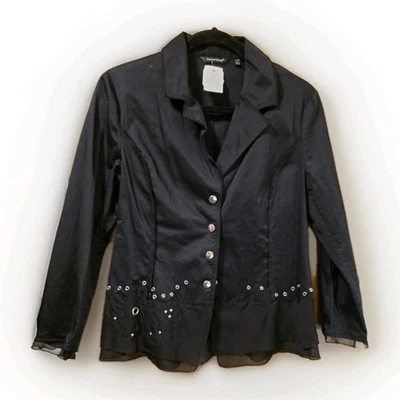 Samuel Dong Ruffle Front Jacket Studded Coat Unique Design Black Sz Large  - Image 1 of 4