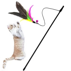 Cats Toys Feathers Wand Interactive Toy Kitten Toy Rod with Bell Feather - Picture 1 of 9