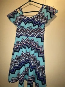 Emerald Gumdrops Girls Off Shoulder Teal Pattern Dress Size 12 - Picture 1 of 9