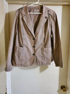 Chaqueta Ruff Tallada Bien Usada Para Mujer 100% Algodón Botón Frontal Marrón Talla 2 X Foto 1 de 4