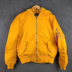 Chaqueta de vuelo de bombardero con capucha Alpha Industries MA-1 para hombre grande amarilla forrada de nailon - Imagen 1 de 8