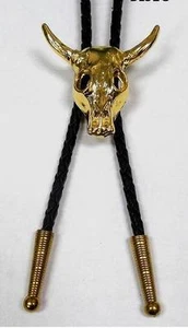 HORN BULL SKULL GOLDKOPF 3-D RODEO COWBOY BOLOTIE WESTERN BOLO TIE - Bild 1 von 2