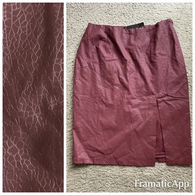 * NUEVO CON ETIQUETAS Umgee EE. UU. Vino Cintura Alta Abertura Lateral Falda Lápiz Cuero Vegano 1223 Foto 1 de 4