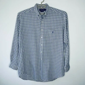 Ralph Lauren Mens Golf Shirt Button Down Tilden Collared LS Sz L Navy Blue White - Picture 1 of 8