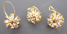 Vintage Push Pin Beaded Sequin Christmas Ball Ornaments Gold & Clear Set of 3