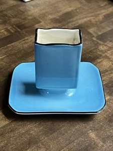Antique Crown Ducal England Porcelain Match Holder Blue Black - Picture 1 of 4
