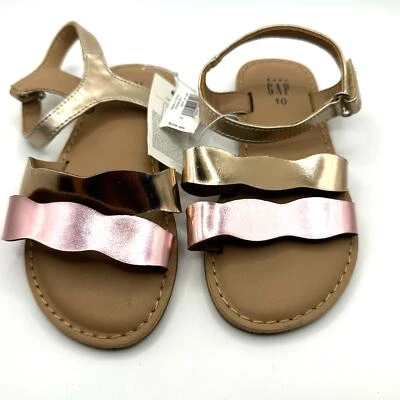 NEW Baby Gap Pink and Gold Metallic Wavy Strappy Sandals, Sz 10 (SH-1009) - Image 1 of 4