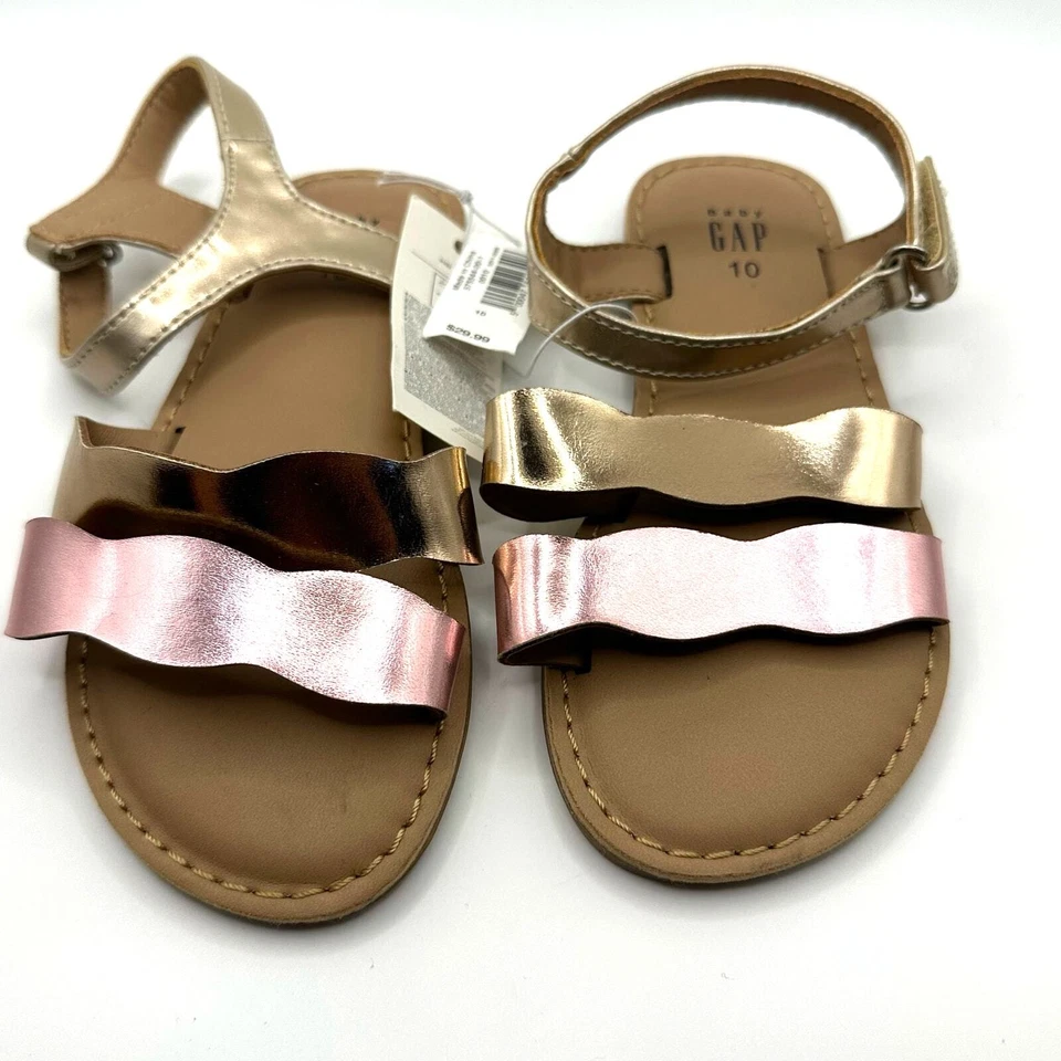 NEW Baby Gap Pink and Gold Metallic Wavy Strappy Sandals, Sz 10 (SH-1009) - Image 1 of 4