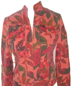CHICOS Jacket SZ 0 Floral Cotton/spandex Blazer Coral peach Boho Cottagecore - Picture 1 of 4