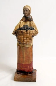Mexican Paper Mache Sculpture Female Carrying Large Basket Beans Folk Art - Picture 1 of 4
