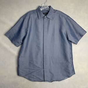 NEXT Mens Shirt Size L Blue Button Front Short Sleeve Hidden Button