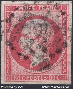 FRANCE EMPIRE 80c ROSE N°17B AVEC OBLITERATION PETIT CHIFFRE A VOIR - Picture 1 of 2