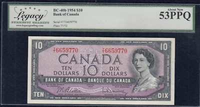 1954 Bank of Canada $10 Banknote - BC-40b - Legacy AU53PPQ - SN:T/T6659770  A19 - Image 1 of 2