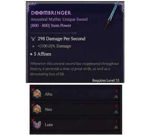 Diablo 4 Doombringer Mythic Unique Sword Weapon 6 Ahu Neo Lum Rune Craft Set - Picture 1 of 1