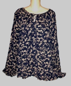 CHAPS Ralph Lauren Plus sz 2X Popover Gauze Blouse tie neck-flounce cuffs - Picture 1 of 5