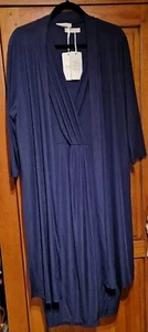 NWT ~ Kasara ~ Navy Plissé Dress with faux wrapover from bust to hem ~ Size XL♡ - Picture 1 of 22