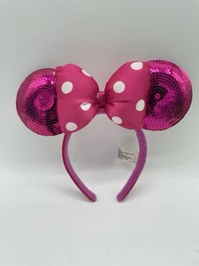 Disney Parks Pink Sequin Minnie Mouse Ears Polka Dot Bow - Picture 1 of 3
