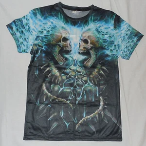 New Skulls Double Sided Boys Girls "M" T-Shirt Short Sleeve Crew Neck Dry Wick - Picture 1 of 9