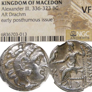 ALEXANDER the Great King of Macedon. NGC VF Coin. Herakles, Zeus, Crescent Moon - Picture 1 of 10