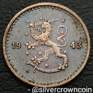 Finland 25 Pennia 1943 S. KM#25a. Copper 25 Cents coin. Rampant Lion. WWII. - Picture 1 of 7