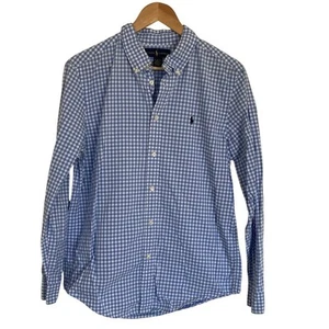 Ralph Lauren Boys Blue Checkered Button Down Shirt Size XL Blue Pony Classic - Picture 1 of 9