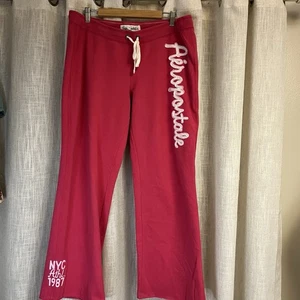 Pantalone felpato AEROPOSTALE Y2K XL rosa ricamato logo spellout gamba svasata comodo - Foto 1 di 13