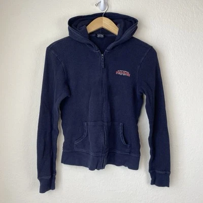 Polo Ralph Lauren Womens L Hoodie Waffle Knit Thermal Full Zip Vtg Y2K Navy - Image 1 of 4