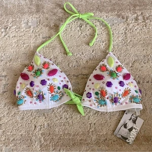 Victoria's Secret Bikini-Top Triangel neu mit Etikett enthüllend verziert hinten zum Binden: Large - Bild 1 von 8
