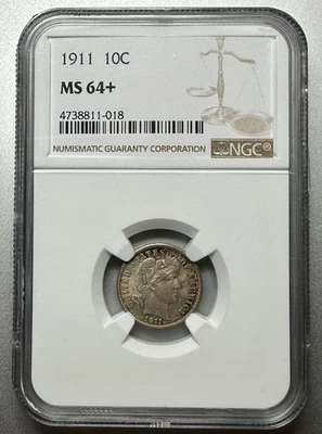 1911  BARBER DIME   NGC  MS64+    KEY TYPE COIN - Image 1 of 4