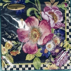 Servilletas de papel de cóctel negras Mackenzie-Childs Flower Market 20 NUEVAS SELLADAS - Imagen 1 de 4