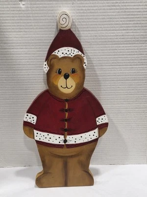 Vintage Wooden Hand Painted Santa Bear Christmas Wall Decor - Image 1 of 4