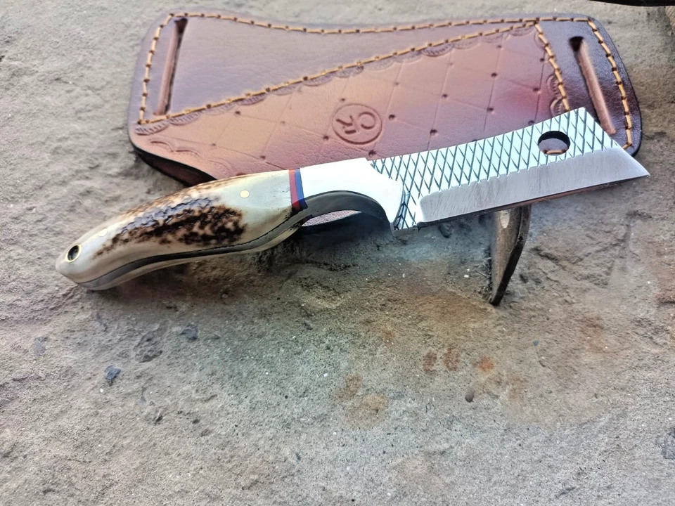 CUCHILLO PELADOR VAQUERO DE CAZA PERSONALIZADO FORJADO A MANO CON MANGO Y FUNDA DE CIERVO Foto 1 de 4