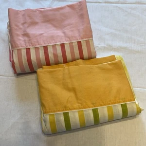 2 Vtg Cannon Monticello Striped Retro 70s Green/Yellow & Pink Flat Bed Sheets - Imagen 1 de 9
