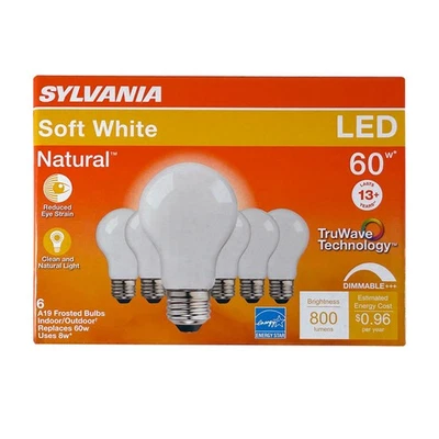 6Pk - Sylvania TruWave 8W A19 LED Soft White 2700K Dimmable Bulb - 60w Equiv. - Image 1 of 4