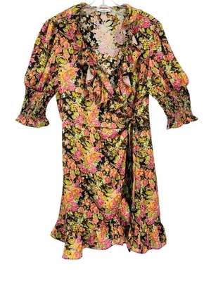 TOP SHOP цветочный надежном платье цветной неоновые оборки тропический атлас женщин 12 - Изображение 1 из 4