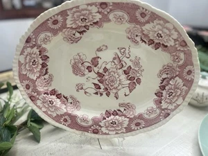 🌷 CAMBRIDGE Wood and Son Woods Ware Red & White English China 14” X 11” Platter - Picture 1 of 5